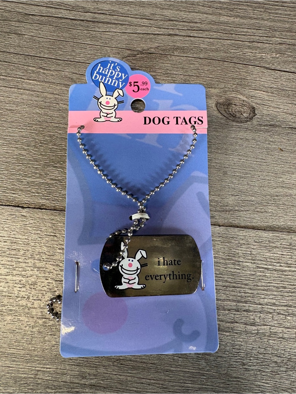 “I hate everything” Happy Bunny Dog Tag Necklace